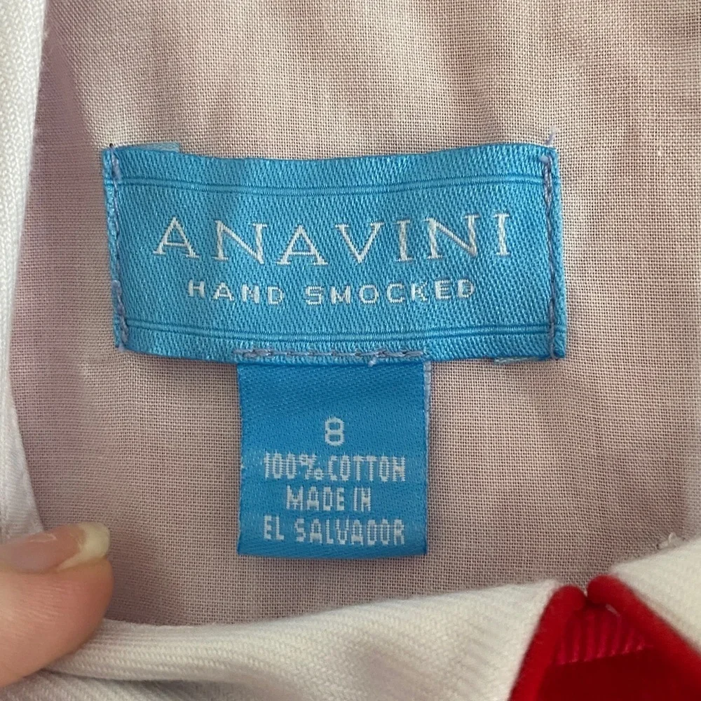 Anavini Handsmocked Girls Corduroy Christmas Candy Cane Dress with Tie Red 8